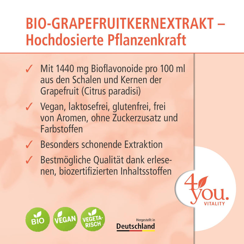 [Australia] - 4you. VITALITY organic grapefruit seed extract 100 ml - extra high dose: 1440 mg bioflavonoids per 100 ml - organic grapefruit extract from seeds and peels - vegan - produced in Germany 
