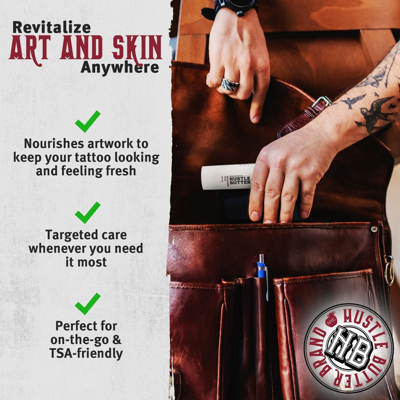 [Australia] - Hustle Butter Tattoo Aftercare - Portable Balm Stick - On The Go Tattoo Aftercare - Naturally Derived Vegan Cruelty Free - Mess Free - 1.6 oz 
