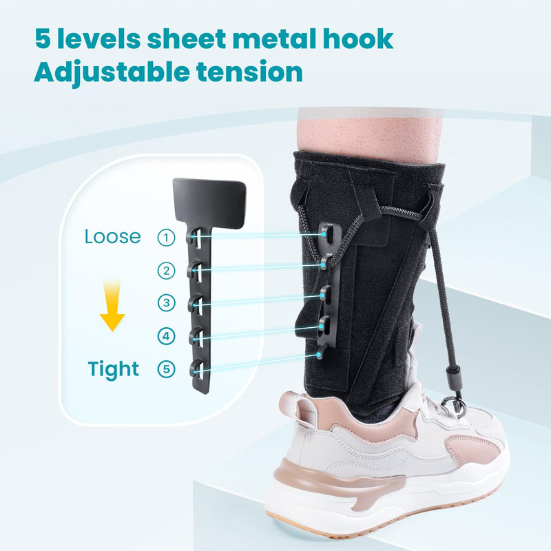 [Australia] - AFO Foot Drop Brace Splint, Adjustable Drop Foot Up Ankle Support for Walking with Shoes, Improve Walking Gait, Fits Right & Left, Women and Men - Black 