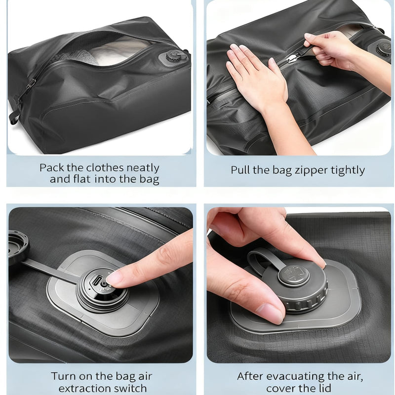Vacuum Bag for Travel Organiser Packing Bag for Carry-On Luggage Backpack Suitcase Reusable Vacuum Seal Save Space Compression Bag with Built-in Pump & USB-C Charging (Beige) Beige