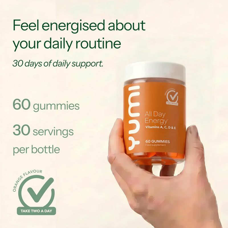 All Day Energy Multivitamin Gummies with Vitamins A, C, D & B6 for Energy, Immune & Nervous System Support, Supports Reduction of Tiredness & Fatigue, Orange Flavour, 60 Vegan Gummies 60 count (Pack of 1)