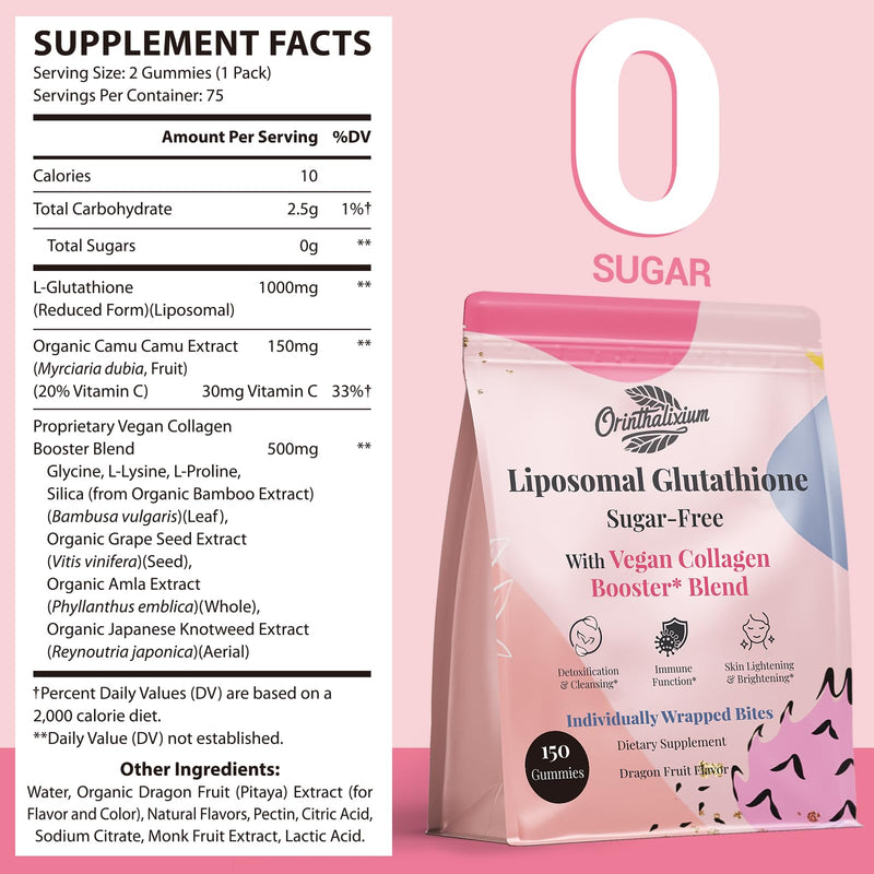 [Australia] - Liposomal Glutathione Gummies 1000MG - Sugar Free Reduced L-Glutathione with Vitamin C & Vegan Collagen - Antioxidant & Skin Wellness - 150 Count 150 Count (Pack of 1) 