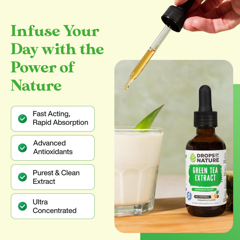 [Australia] - Green Tea Extract - 1000mg - 50% EGCG - Green Tea Liquid Drops, 4x more Powerful than Pills & Capsules - 2oz. Antioxidant & Immune Supplement - Vegan Skin & Heart Support + Brain Health & Memory Boost 