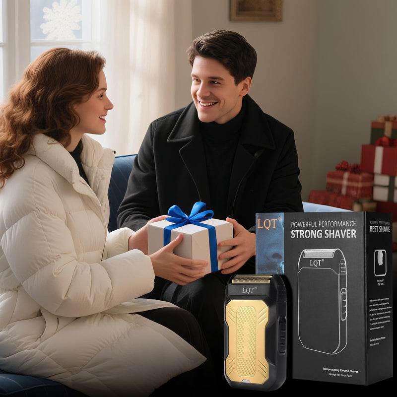 [Australia] - LQTⓇ Mini Foil Shaver, Portable Cordless Electric Shaver for Men, Equipped with a Set of Replacement Heads, USB-C Charging Cable, and Cleaning Brush, Suitable for Travel and Home use. (Golden) Golden 