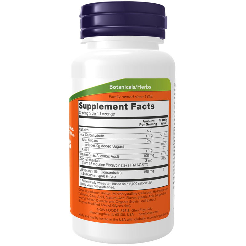 NOW Foods Supplements, Sambucus Zinc-C with Elderberry Concentrate and Vitamin C, 60 Lozenges 60 Count (Pack of 1)