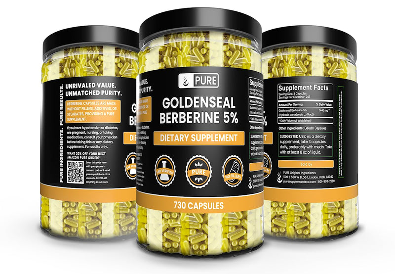 [Australia] - PURE ORIGINAL INGREDIENTS Goldenseal Berberine (730 Capsules) No Magnesium Or Rice Fillers, Always Pure, Lab Verified (730 Count) 730 Count (Pack of 1) 