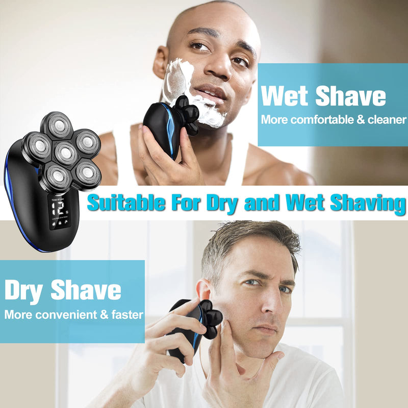 [Australia] - Head Shaver for Bald Men,6-in-1 Electric Shaver for Bald Head 6D Wet/Dry Waterproof Mens Electric Razor Head Shavers Mens Grooming Kit Cordless Rechargeable Face Head Shaving Rotary Shavers 
