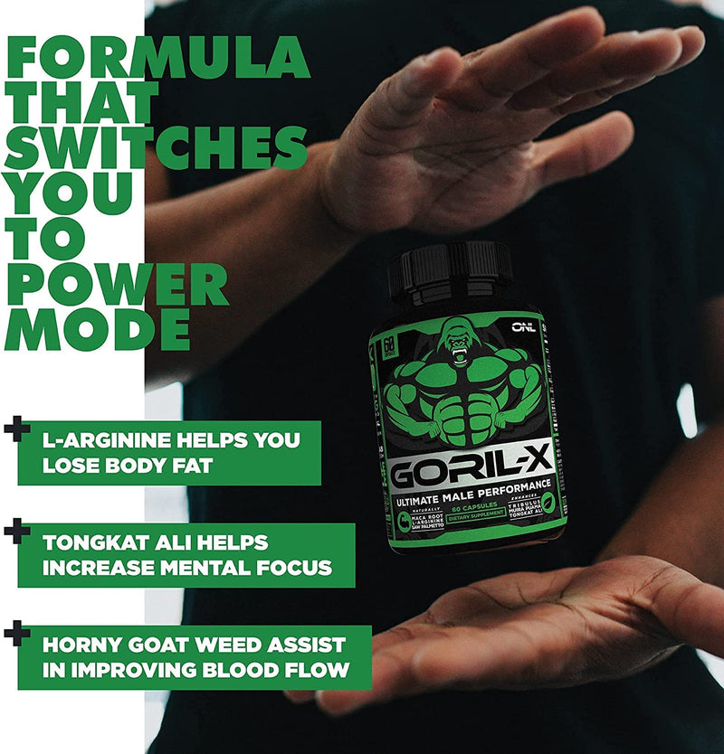 ONL GORIL-X Test Booster Supplements for Men 1000 Mg, 120 Caps | Premium Formula for Male Enhancing, Workout, Strength & Energy - Horny Goat Weed, Tribulus & Tongkat Ali - USA Made, Non-GMO 60 Count (Pack of 2) Goril X