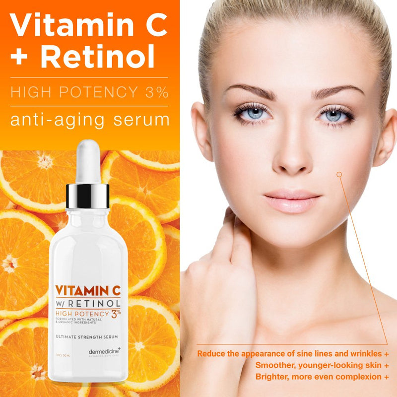 Vitamin C Serum with 3% Retinol, Anti-Aging for Face, High Potency | Helps reduce the look of fine lines and wrinkles and improve the appearance of uneven skin tone