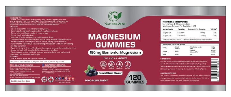 Magnesium Gummies 180mg - 120 High Strength Vegan Gummies for Adults & Kids | Premium formula supports natural sleep, muscle relaxation, and immune health. Delicious natural berry flavour