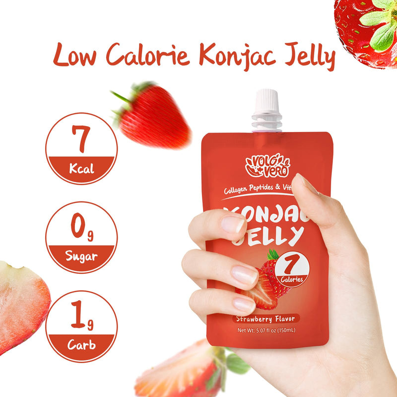 Konjac Jelly Drinkable Pouch with Collagen Peptides and Vitamin C, 20 Packs, 7 Calories, Strawberry and Orange Flavor, Gluten Free, Keto,Zero Sugar, Healthy Fruit Sweet Snacks Gifts,