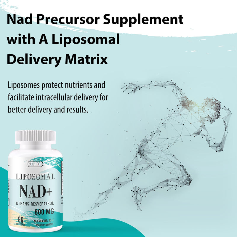 Liposomal NAD+ & Trans-Resveratrol 800mg – 60 Softgels | High Strength 2-in-1 Formula with NAD+ 500mg & Resveratrol 300mg | Non-GMO (60 Count (Pack of 1)) 60 count (Pack of 1)