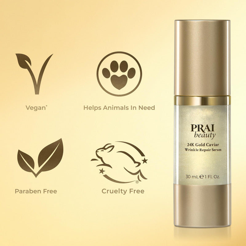 PRAI Beauty 24K Gold Caviar Wrinkle Repair Serum for Face | Anti-Aging Serum with Hyaluronic Acid to Plump and Fill In Wrinkles | Anti-Wrinkle Serum with Vitamin C for Brighter, Firmer Skin | 1.7 Oz 1.7 Ounce (Pack of 1)
