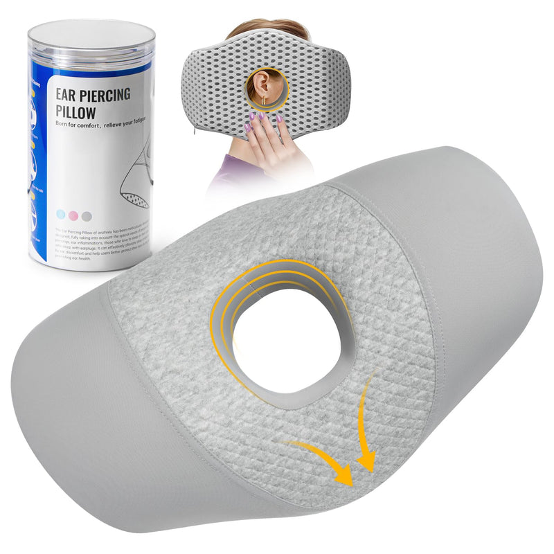 [Australia] - Ear Piercing Pillow for Side Sleepers with Ear Hole, Designed for CNH, Ear Pain Relief and Pressure Sores, Memory Foam Contoured Design Side Sleeping Pillow, Breathable Cotton Blend-Gray Gray 