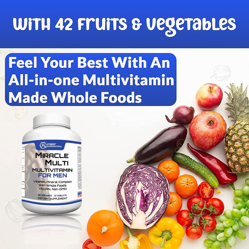 Performance Blend, Best Multivitamin for Men, Vitamin and Mineral Supplement with Probiotics, Superfood Enzyme Blend for Optimized Heart, Prostate, Stamina, Energy, Non-GMO, 60 Day Supply