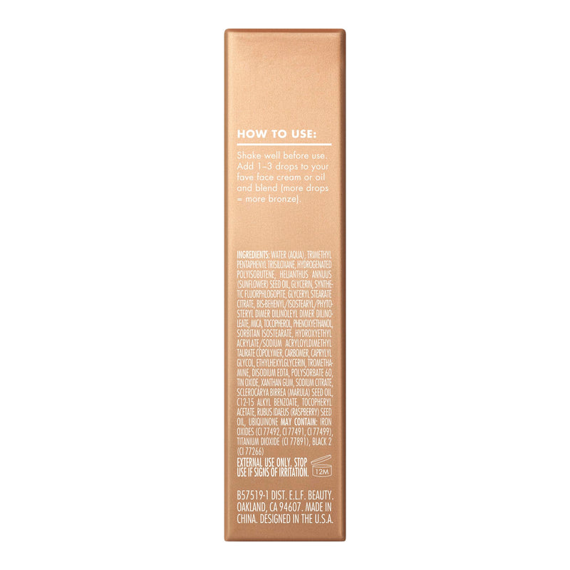 e.l.f. SKIN Bronzing Drops Mini, Liquid Face Tinted Serum with Vitamin E & Sunflower Oil, Vegan & Cruelty-Free, Pure Gold 0.33 Fl Oz (Pack of 1)