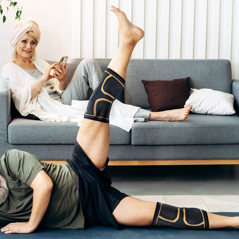 [Australia] - Copper Knee Braces for Men and Women (2 pack) -Knee Supports Copper Compression Knee Sleeve for Knee Pain, Arthritis, Sports and Recovery Support (Large) Large 2pack-Copper-Black 