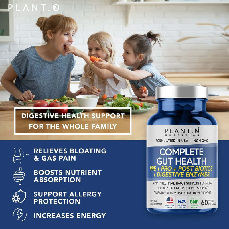 [Australia] - 4-in-1 Prebiotic Probiotic & Postbiotic for Women & Men, Complete Gut & Digestive Support Supplement, Pre Post Probiotics & Digestive Enzymes 60 capsules 