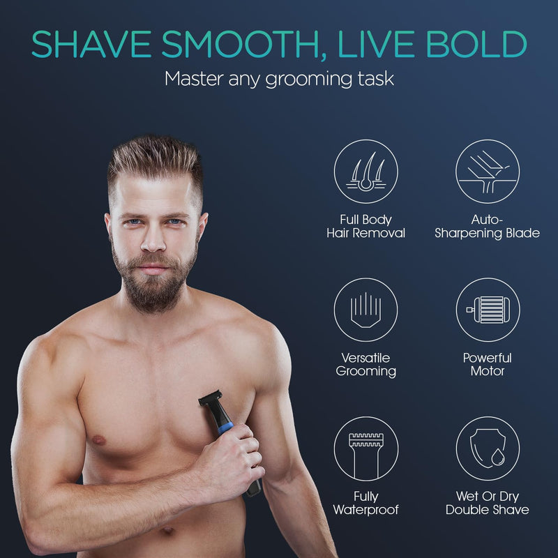 VOYOR Beard Trimmer for Men Electric Razor, Nose Face Body Hair Trimmer with Adjustable Length Combs All in 1 Rechargeable Mens Grooming Kit Cordless Electric Shaver Wet/Dry TX510 (Blue) Blue