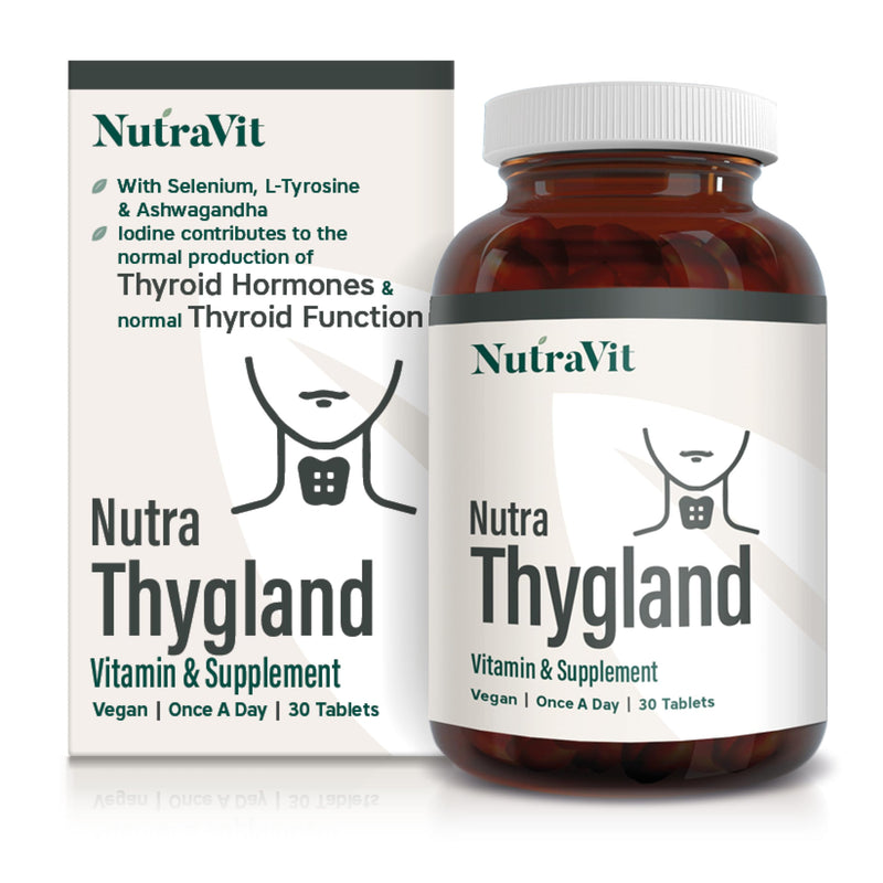 NutraThygland - Supports Normal Thyroid Function - with Selenium, L-Tyrosine, Iodine & Ashwagandha, Vitamin B2, B6, B12 & Iron - Improve Energy Levels - NutraVit, 30 Tablets