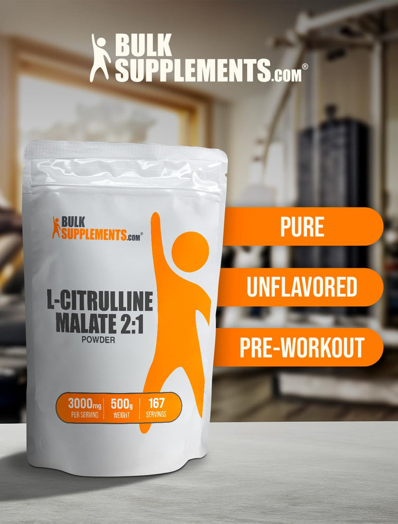 BulkSupplements.com L-Citrulline Malate 2:1 Powder - L Citrulline Malate Supplement, Citrulline Malate Powder - Unflavored & Gluten Free - 3g per Servings, 500g (1.1 lbs) (Pack of 1) 167 Servings (Pack of 1)