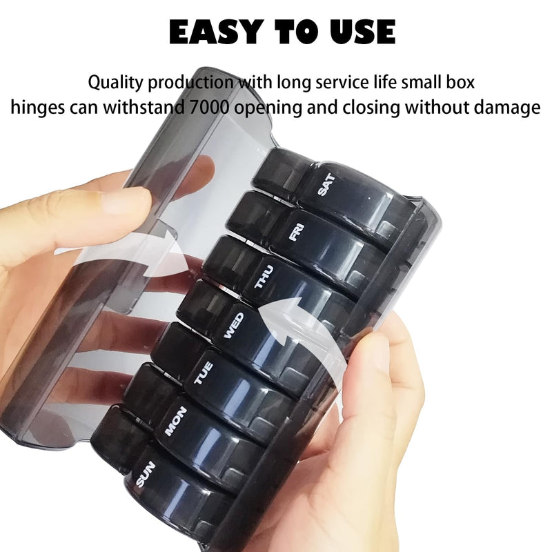 Weekly Pill Organizer 2 Time a Day，Pill Dispensers， Pill Box 7 Day with One-Side Large Opening Design for Easy Filling ，2 Times a Day AM/PM Pill Case, for Vitamins/Fish Oils (Black) Black+14