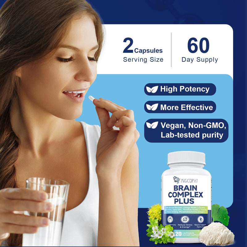 2-Pack Brain Supplements for Memory and Focus | Nootropic with Bacopa Monnieri, Lion's Mane, Alpha GPC, Ginkgo Biloba | Mental Clarity & Cognitive Support | Vitamin B6 & B12 Neuro Health 240 Count (Pack of 1)