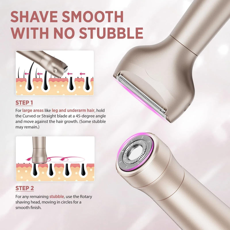 Electric Razor for Women Body: Rechargeable Painless Electric Shaver for Bikini Face Body Legs Underarms - 3-in-1 Blade and Rotary Shaving Head (Honey Gold) Honey Gold