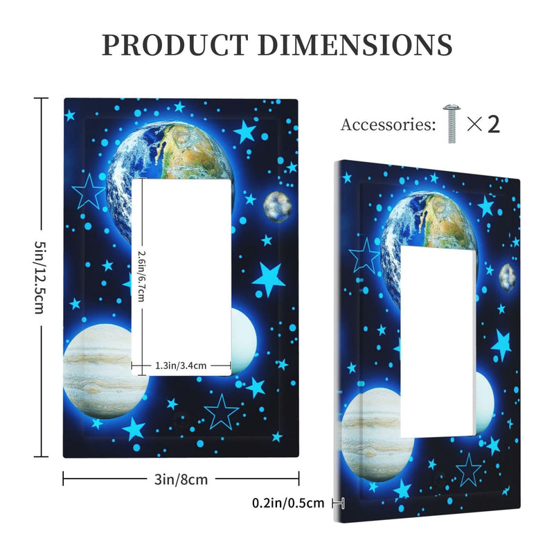 [Australia] - Stars Planet 1 Gang Light Switch Cover Blue Solar Decorative Wall Plate Single Rocker System Glow GFCI Switchplate Electrical Faceplate for Home Nursery Decor 1-Gang Rocker /5 x 3 IN Stars Solar System Planets 