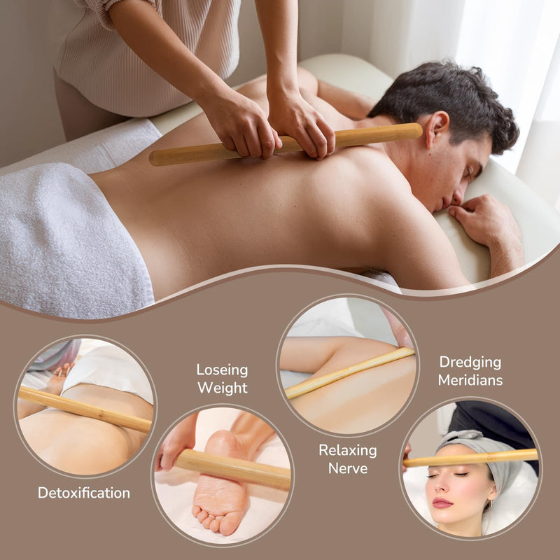 [Australia] - 4PCS Solid Bamboo Massage Sticks & Guasha Set with Roller/Stick - 100% Bamboo Therapy Tools for Neck/Arm/Back/Legs/Full Body, Deep Tissue Massage, Muscle Relaxation, Body Shaping, Fatigue Relief 