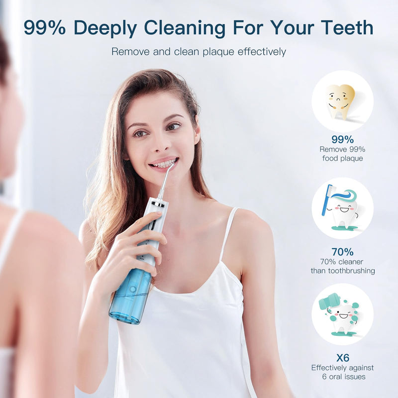 [Australia] - Cordless Water Flossers Picks for Teeth, IPX7 Waterproof Portable Water Flosser with 4 Pressure Modes, 2000mAh Rechargeable Water Dental Flosser for Home Travel (White) White 