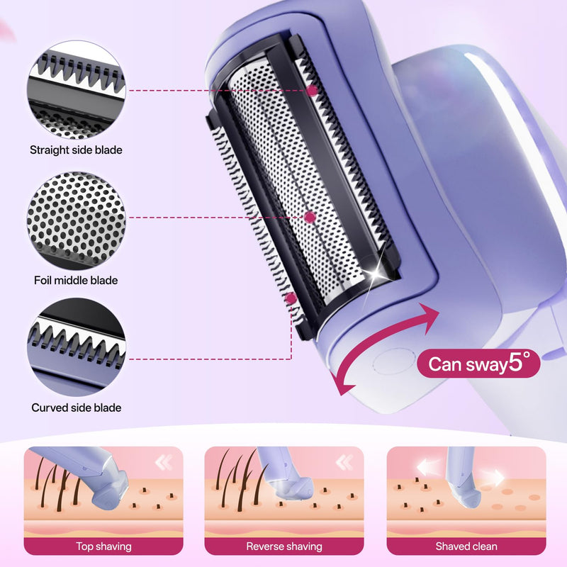 [Australia] - krofaue Women Electric Shaver - Cordless Waterproof Body Foil Shavers, Dry & Wet Electric Razors for Women with LED Display USB Charge Dock Purple Electric Shaver for Women 