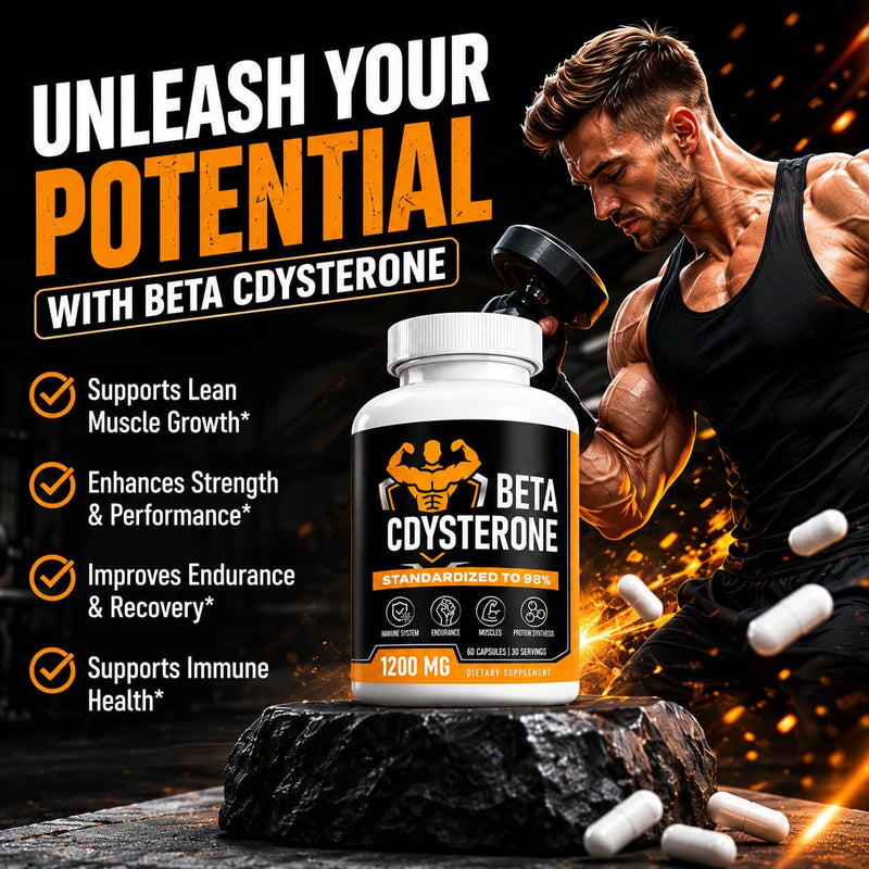 Beta Ecdysterone Supplement 1200mg Per Serving, 98% Standardized Cyanotis Arachnoidea Extract, Gym Supplements for Men, 60 Capsules