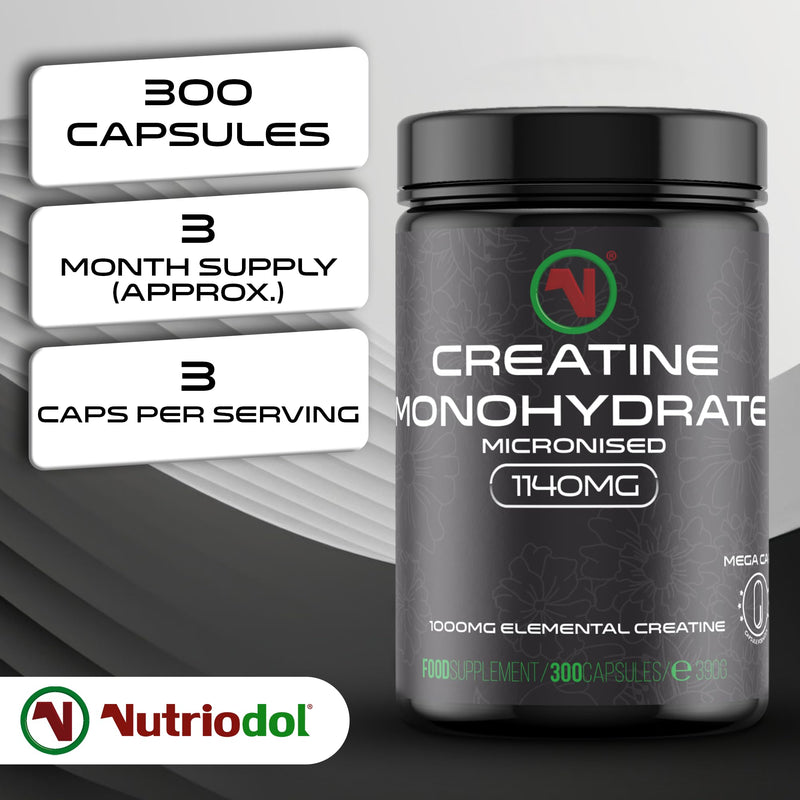 Creatine Monohydrate Mega Capsules – Pre Workout & Post Workout Supplement for Muscle Performance & Recovery – 1000mg Elemental Creatine Per Capsule. (Mega Caps x 300)