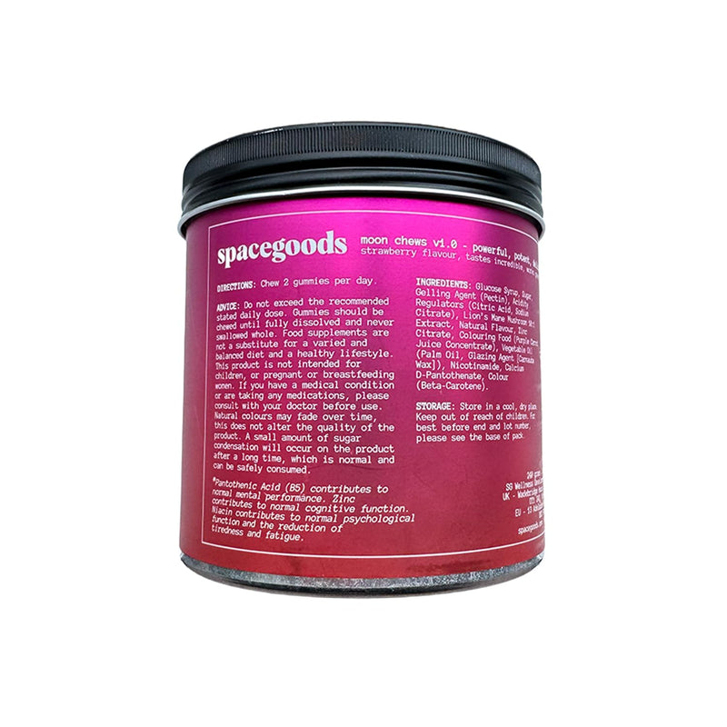 Spacegoods Moon Chews 240g, 30 Servings, Lion's Mane Super Chew, Focus & Clarity Boost, On-The-Go Convenience, Delicious Texture and Taste, Strawberry Flavour