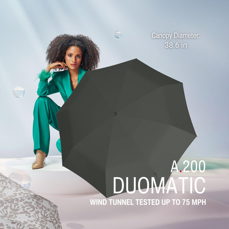 Knirps A.200 Medium Duomatic Windproof Umbrella for Adults – Automatic Open Close 38.5" Canopy, Travel Case Included Dark Grey with Black Coating