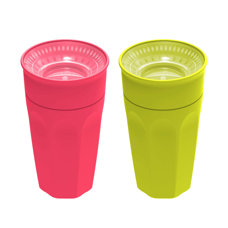 [Australia] - Dr. Brown's Milestones Cheers 360 Spoutless Transition Cup, Travel Friendly and Leak Free Sippy for Babies and Toddlers, Green and Pink, BPA-Free, 10 oz/300 mL, 9m+ 10 Ounces 