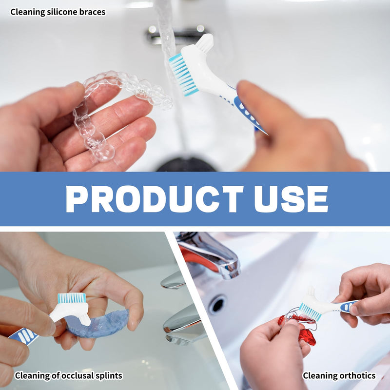 [Australia] - Wovify Double-Sided Denture Cleaning Brush, Pack of 4 Portable Denture Cleaning Brushes with Moderate Multi-Layer Bristles, Cleaning Brush for Dentures, Dentures, Bits, Retainers 