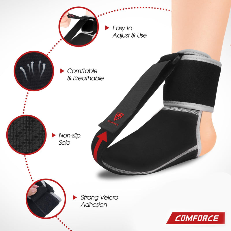 [Australia] - COMFORCE Adjustable Plantar Fasciitis Night Splint, Non-Slip Plantar Fasciitis Socks for Relieving Foot Pain, Plantar Fasciitis, Achilles Tendonitis, Heel Spurs, Flat Arches, L (Black) 