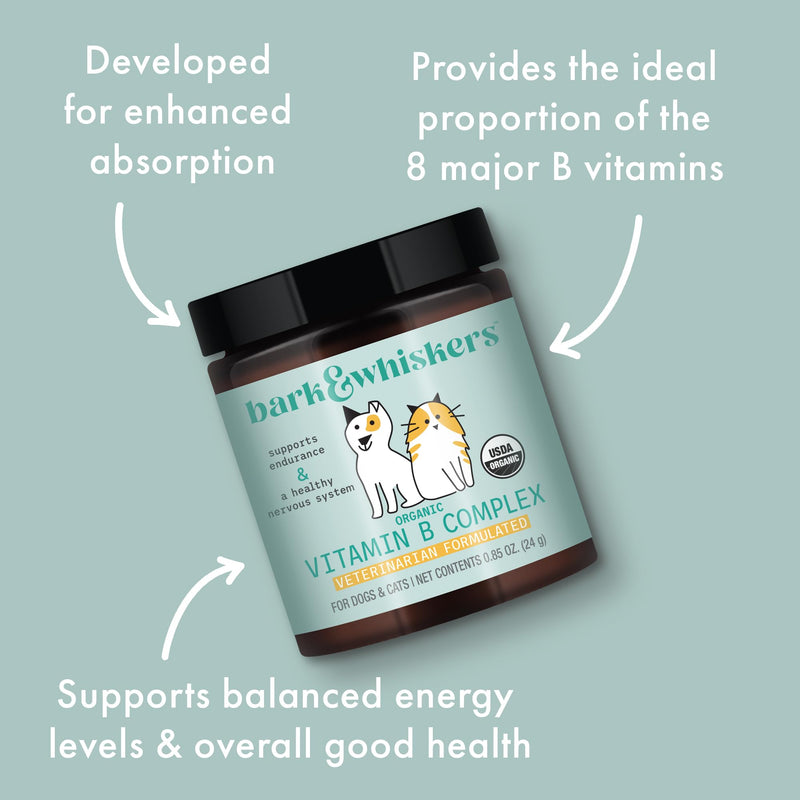 Bark & Whiskers Organic Vitamin B Complex, 0.85 Oz. (24 g), 60 Scoops, Supports A Healthy Nervous System & Endurance, Veterinarian Formulated, Non-GMO, Certified USDA Organic, Dr. Mercola - PawsPlanet Australia