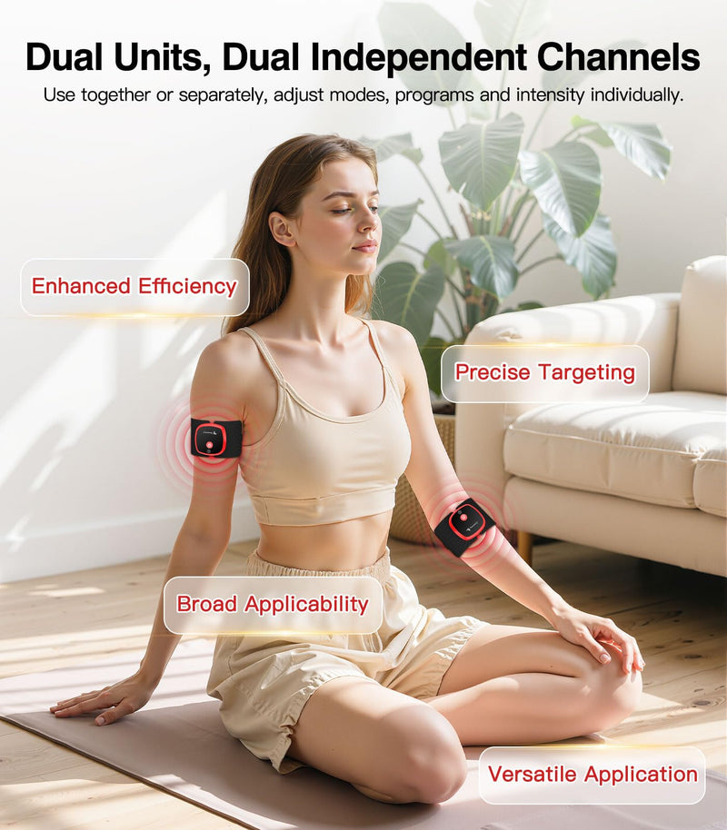 3-in-1 Portable Wireless EMS & Tens Unit Muscle Stimulator for Pain Relief | Dual Receiver Pods, 18 Modes, 20 Intensity Levels & 10-90 Mins Adjustable Timer Remote Control Pulse Physical Electrotherapy