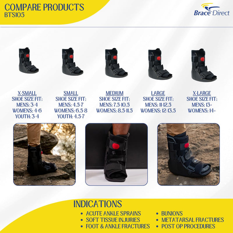 [Australia] - Brace Direct Air CAM Walker Boot for Broken Foot Ankle Sprains and Injury Recovery - Lightweight Short Orthopedic Boot (US SHOE: Men 4.5-7 Women 6.5-8 Kids 4.5-7) Small (Pack of 1) 
