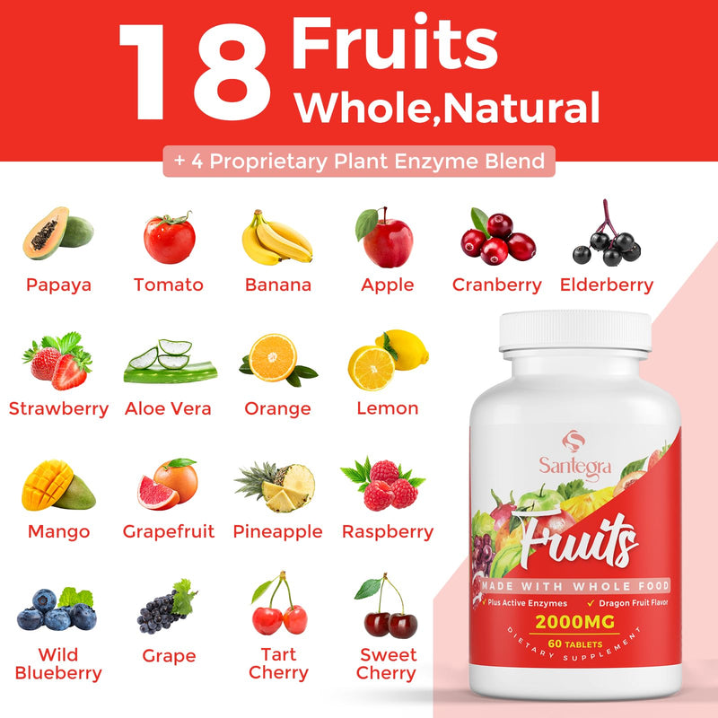 2000 MG Fruit and Veggies Supplement, 35+ Fruits and Vegetables for Daily Variety, 100% Whole Food Superfoods, Natural Vitamins for Women & Men, Sugar-Free, Gluten-Free, Vegan, 240 Tablets 60 Count (Pack of 4)