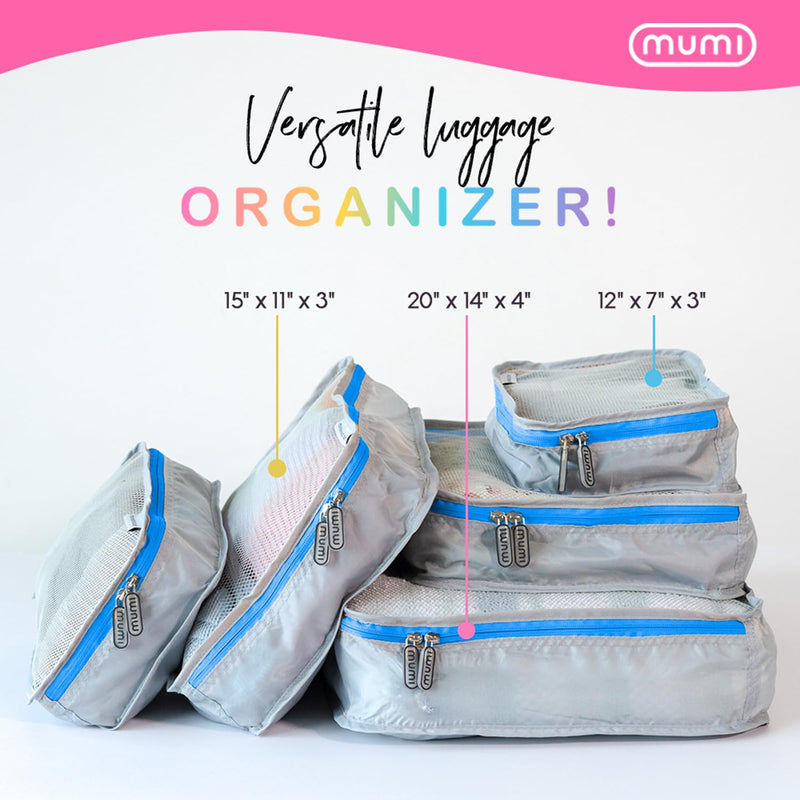 MUMI Packing Cubes for Travel - 5 Set Luggage Organizer Bags, Pink | Travel organizer bags for suitcases, carry on and backpack; holds clothes, kids items and accessories