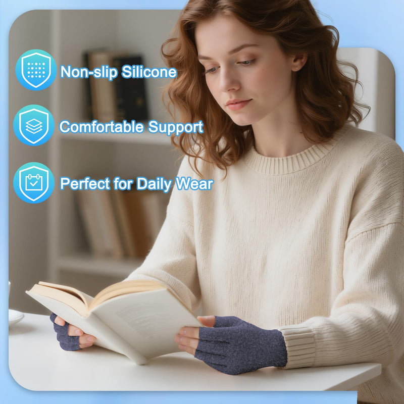 DRNAIETY 2-Pair Arthritis Compression Gloves- for Hand Arthritis, Carpal Tunnel Pain, Rheumatoid Arthritis, RSI, Fingerless, Anti-Slip, Breathable Gloves for Men & Women, Typing, Daily Use(M Blue) Medium Navy Blue