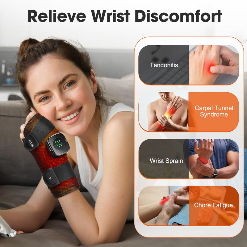Wrist Heating Pad, Adjustable Wrist Support Brace with Heat for Men and Women, Heated Wrist Brace for Sport Sprain, Chore Fatigue, Sport Soreness Pain Relief- Left Hand