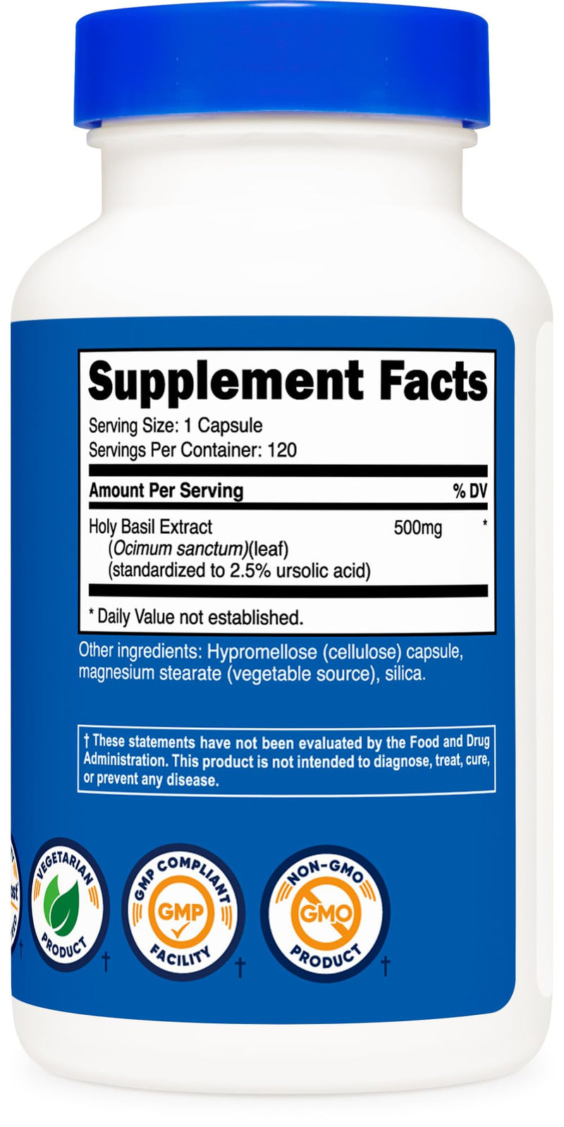 [Australia] - Nutricost Holy Basil Capsules 500mg, 120 Vegetarian Capsules - Gluten Free, Non-GMO 