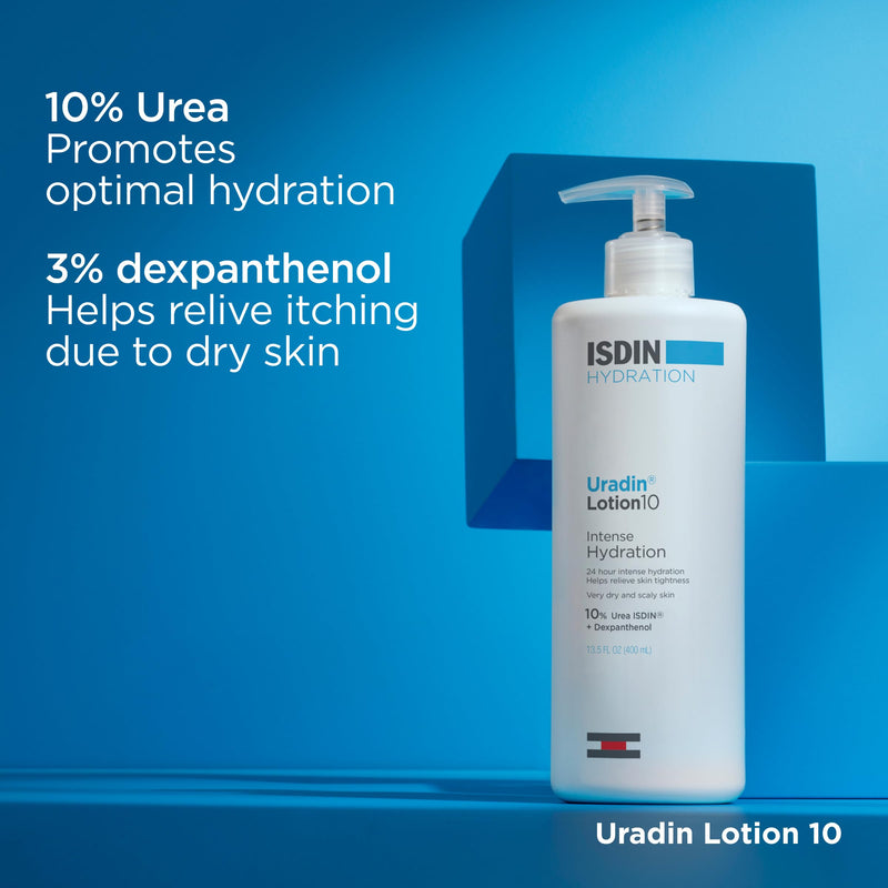 ISDIN Body Lotion Uradin 10, 24-Hour Intense Hydration, Non-Greasy, Fast-Absorbing Moisturizer for Dry or Very Dry Skin, Helps Relieve Itching Due to Dryness, 13.5 Fl. Oz. 13.5 Fl Oz (Pack of 1)