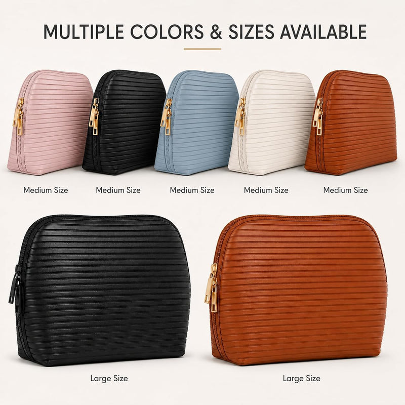 Waterproof Fold-Down Travel Makeup Bag for Women, Cosmetic Organizer with Multi-pocket, Stand Toiletry Bag (Basic Version, Black, Medium)