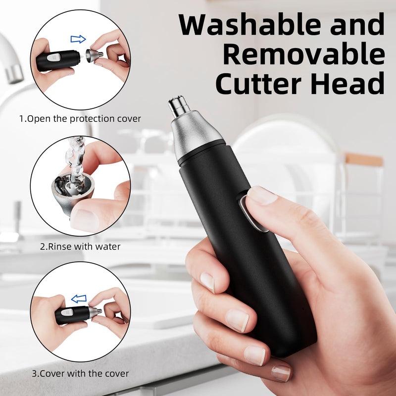 [Australia] - Nose Hair Trimmer Nose and Ear Hair Trimmer Eyebrow Lip Hair Painless Epilator Facial Hair Remover for Men and Women (Black) Black 